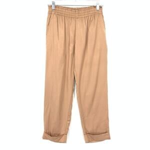 Soft Surroundings Womens Tan Pants XS Silky Shirred Waist Pull On Cuffed Trouser